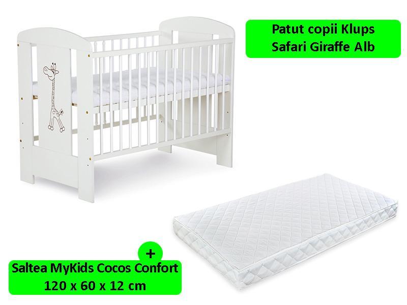 Patut Klups Safari Giraffe Alb + Saltea 12 Confort