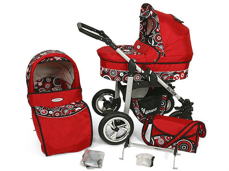 Carucior Copii 2 In 1 Kunert Silver Rosu Cerculete