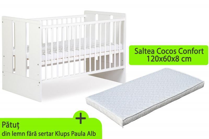 Patut fara sertar KLUPS Paula Alb + Saltea 8 MyKids