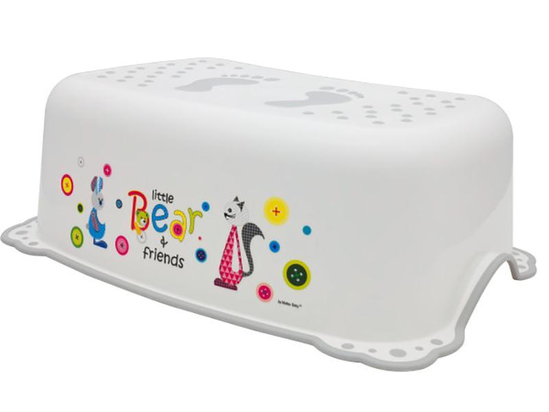Taburet Inaltator Baie Copii MyKids Little Bear and Friend cu sistem antialunecare Alb-Gri