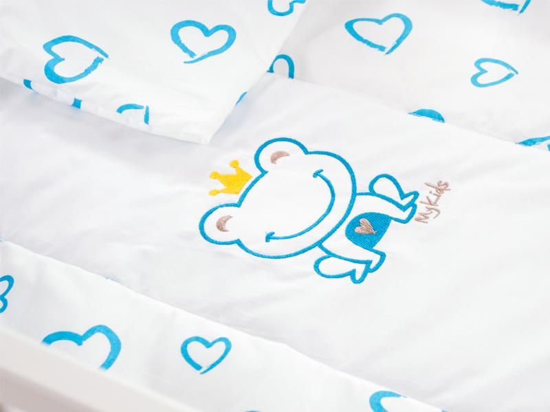 Lenjerie MyKids Cu Broderie Prince Inimi Albastru 5 Piese 120x60