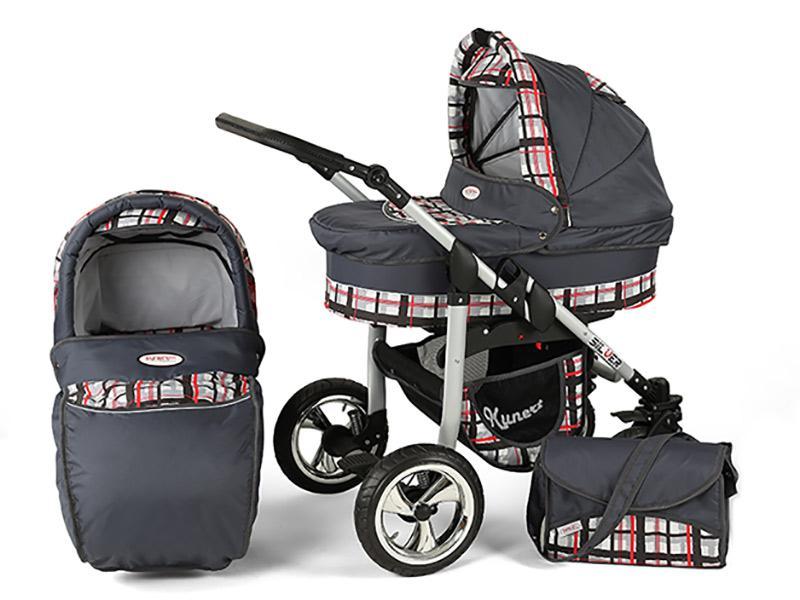 Carucior Copii 2 In 1 Kunert Silver Gri Patratele