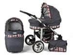 Carucior Copii 2 In 1 Kunert Silver Gri Patratele