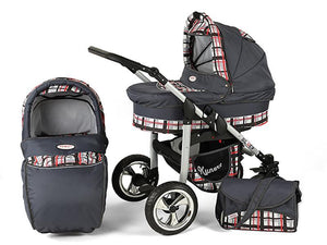 Carucior Copii 2 In 1 Kunert Silver Gri Patratele