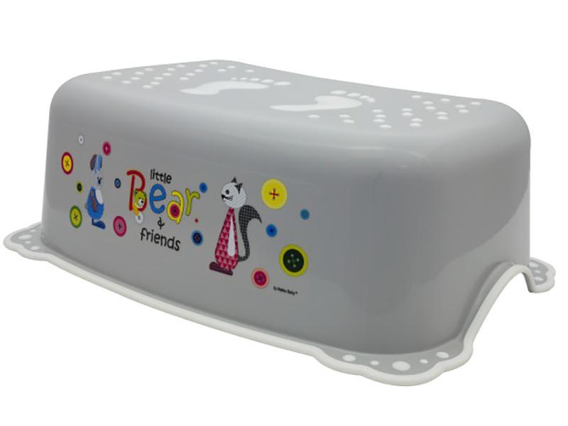 Taburet Inaltator Baie Copii MyKids Little Bear and Friend cu sistem antialunecare Gri