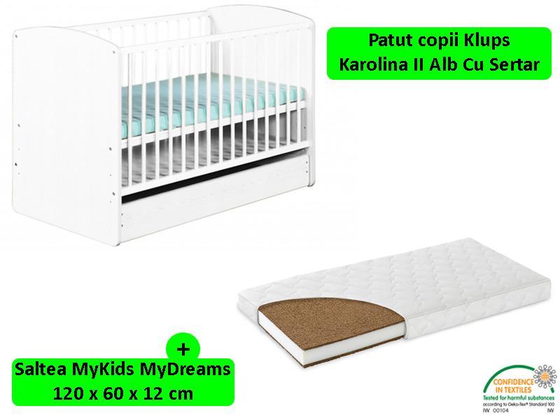 Patut Cu Sertar KLUPS Karolina II Alb + Saltea 12 MyKids MyDreams