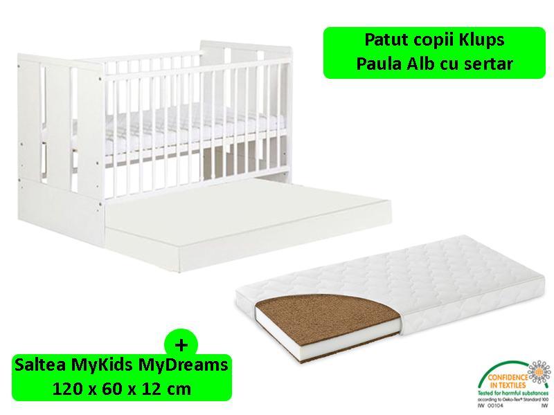 Patut Cu Sertar Klups Paula Alb + Saltea 12 MyKids MyDreams