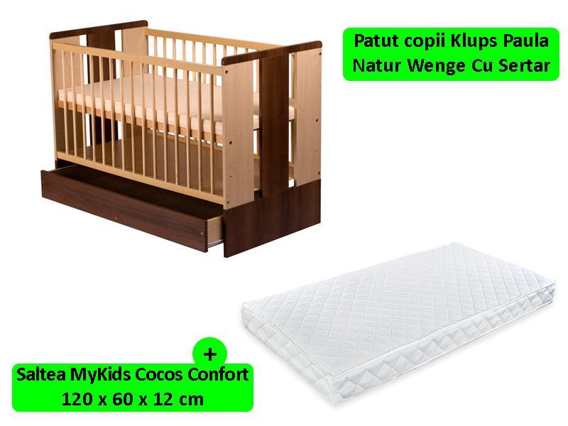 Patut Cu Sertar Klups Paula Natur Wenge + Saltea 12 MyKids