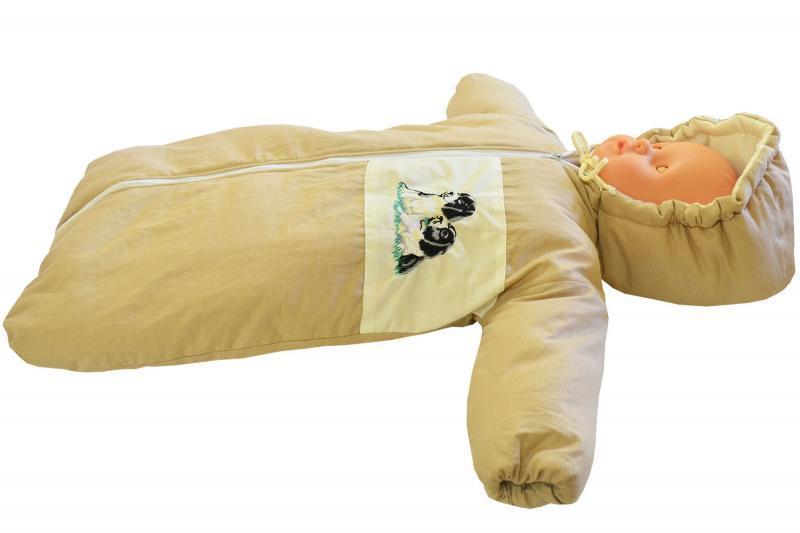 Sac bebe brodat pentru carucior Catelus Crem