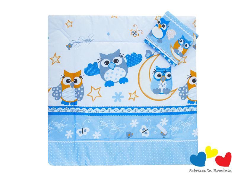 Perna infasat bebe MyKids cu pernita CADOU Bufnita Albastru