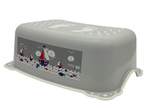 Taburet Inaltator Baie Copii MyKids Ocean Sea cu sistem antialunecare Gri-Alb