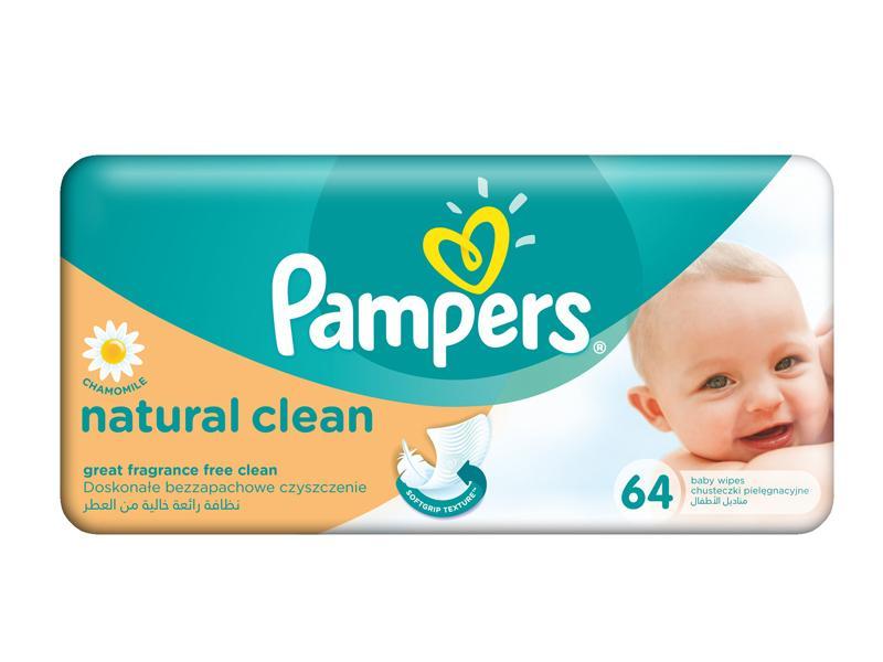 Pampers Servetele Naturally Clean , 64 bucati