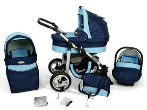 Carucior Copii 3 In 1 Kunert Silver Albastru Deschis Albastru Inchis