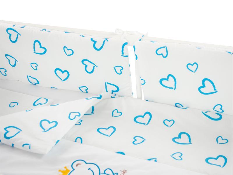 Lenjerie MyKids Cu Broderie Prince Inimi Albastru 4+1 Piese 120x60