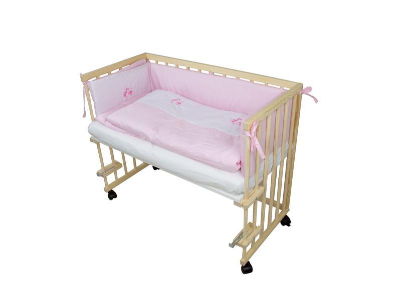 Patut copii lemn fara sertar KLUPS Piccolo Due Natur-Roz Cu Saltea