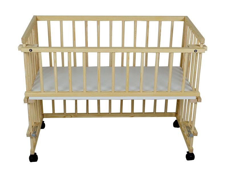 Patut copii lemn fara sertar KLUPS Piccolo Due Natur-Roz Cu Saltea