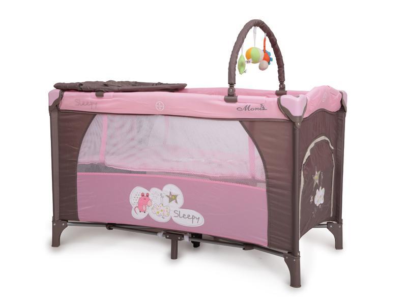 Patut Voiaj Copii Moni Sleepy Roz-Gri + Saltea Pliabila MyKids Burete Cocos