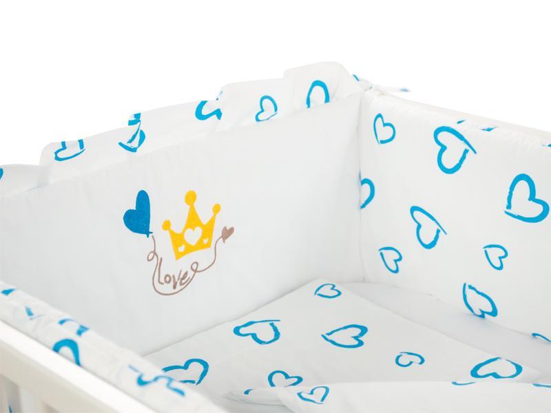 Lenjerie MyKids Cu Broderie Prince Inimi Albastru 4+1 Piese 140x70