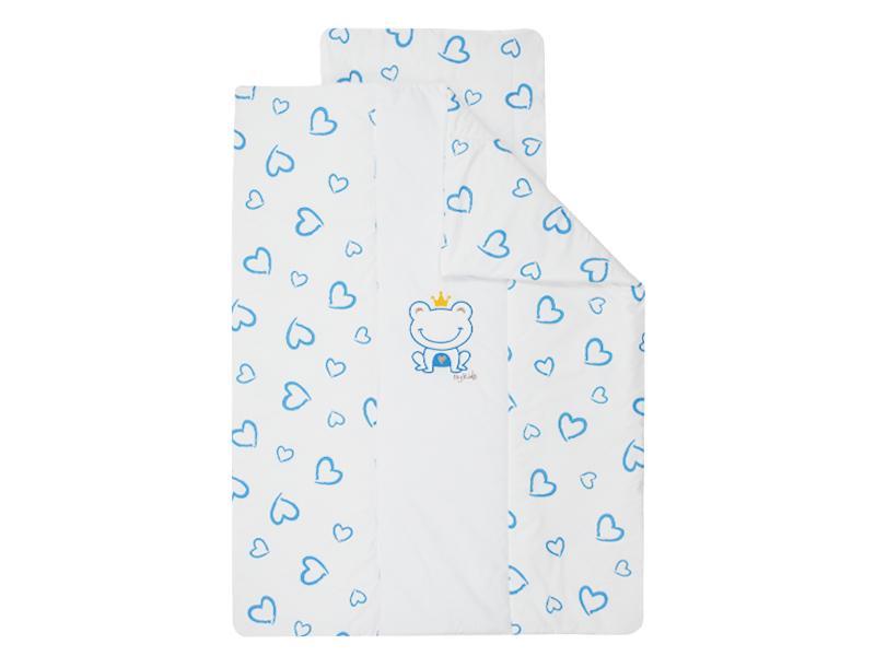 Lenjerie MyKids Cu Broderie Prince Inimi Albastru 4+1 Piese 140x70