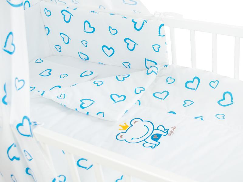 Lenjerie MyKids Cu Broderie Prince Inimi Albastru 5 Piese 120x60