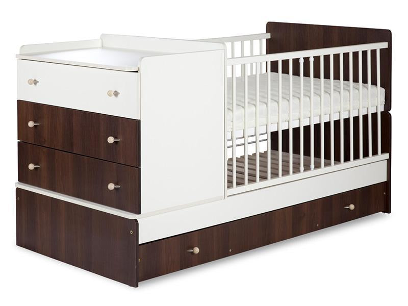 Patut Transformabil Pentru Copii Klups KOMPAKT Alb Nuc