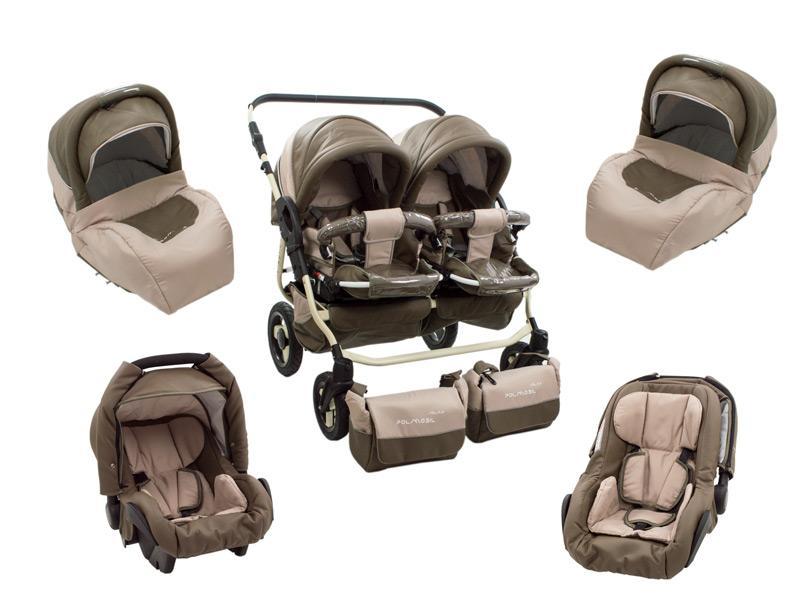 Carucior Pentru Gemeni MyKids Solar DUO Maro-Crem
