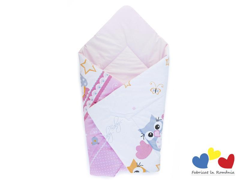 Perna infasat bebe MyKids cu pernita CADOU Bufnita Roz