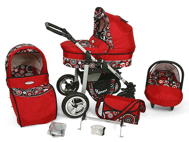 Carucior Copii 3 In 1 Kunert Silver Rosu Cerculete
