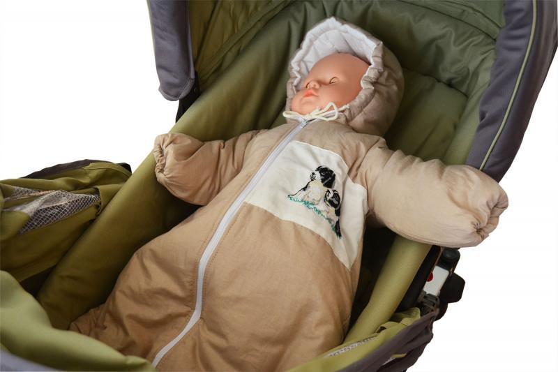 Sac bebe brodat pentru carucior Catelus Crem