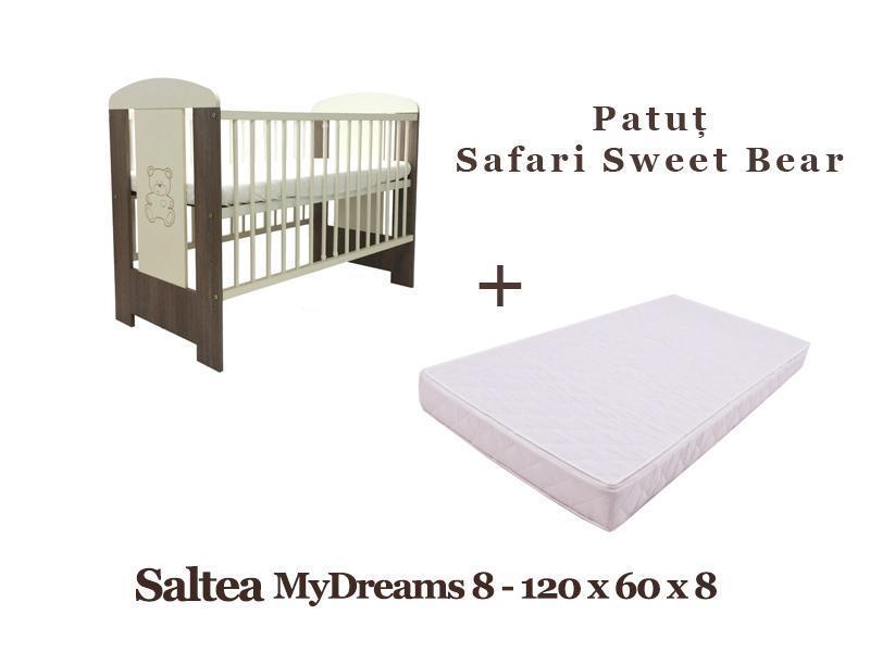 Patut copii Klups Safari Sweet Bear + Saltea MyDreams 8