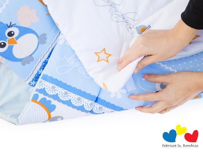 Perna infasat bebe MyKids cu pernita CADOU Bufnita Albastru