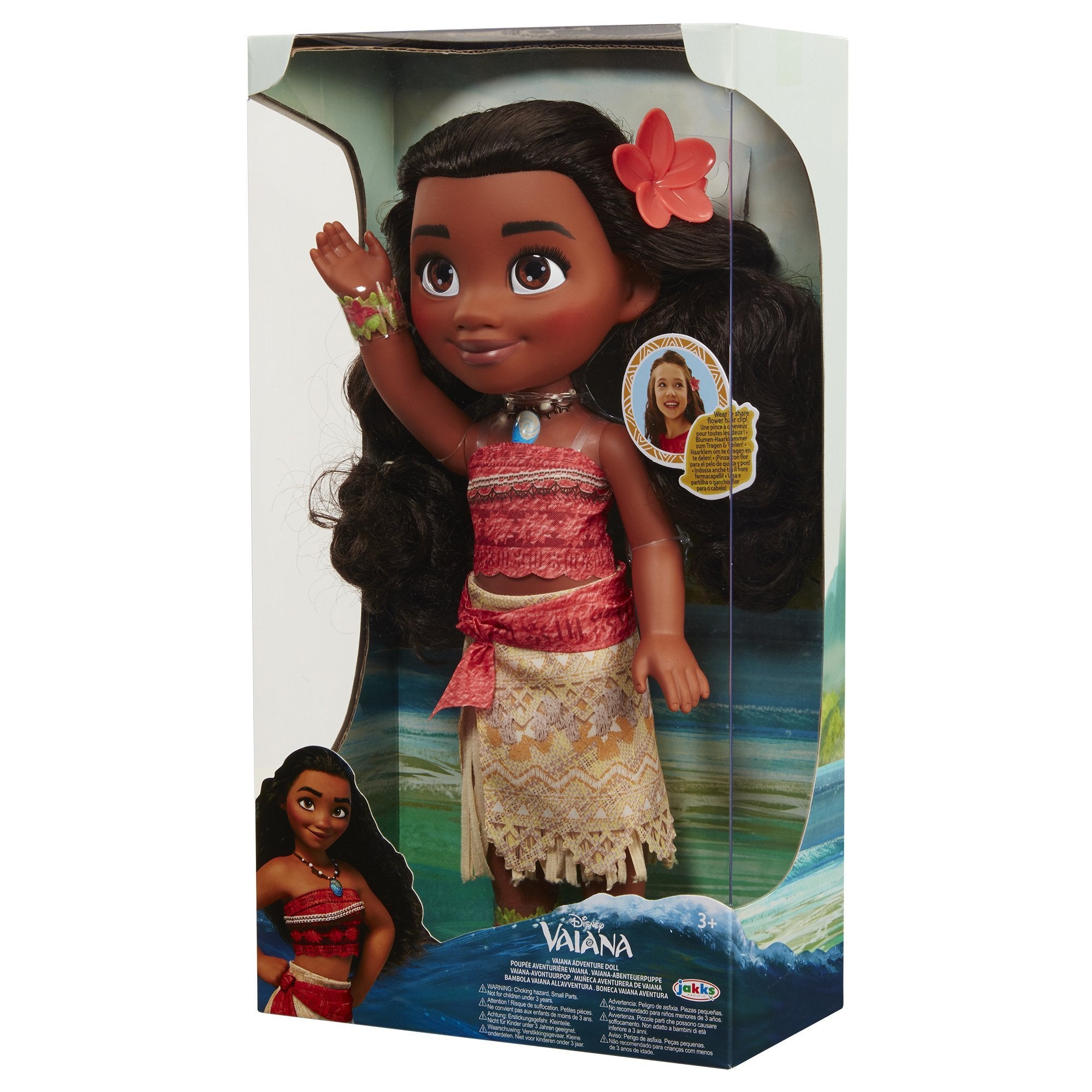 Păpuşă aventuriera Vaiana cu agrafa, bratara mana, bratara picior, amuleta