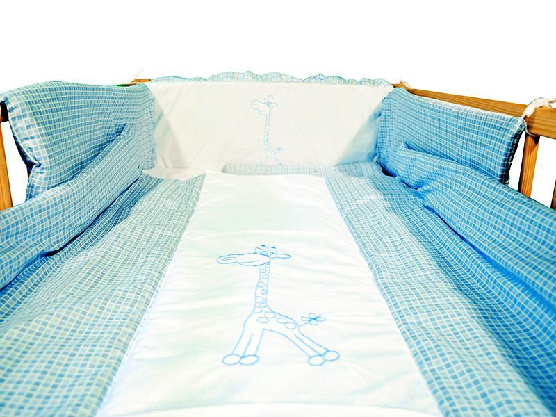 Lenjerie MyKids Cu Broderie Giraffe Albastru 4 Piese 120x60