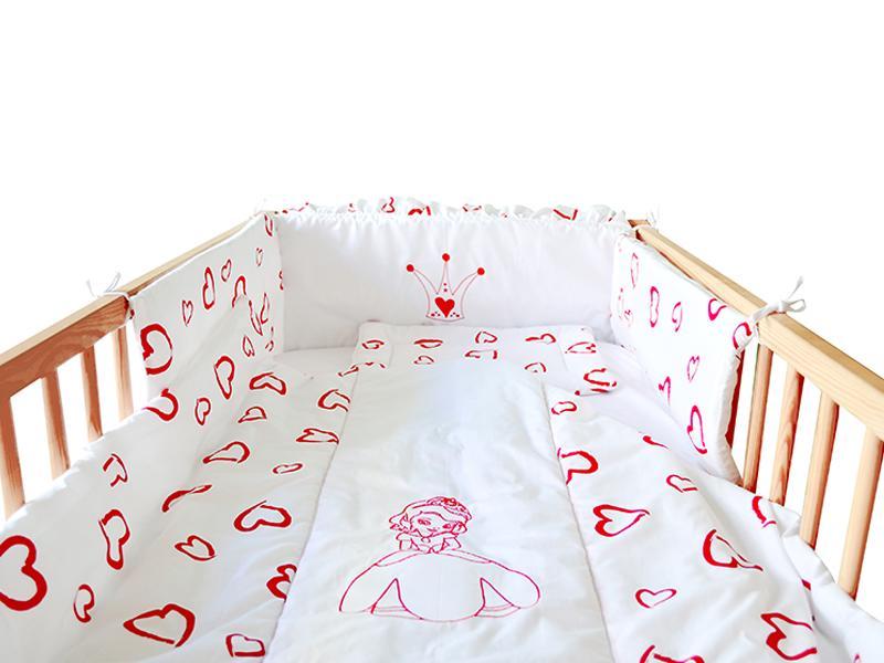 Lenjerie MyKids Cu Broderie Princess Inimi Rosu 4 Piese 140x70