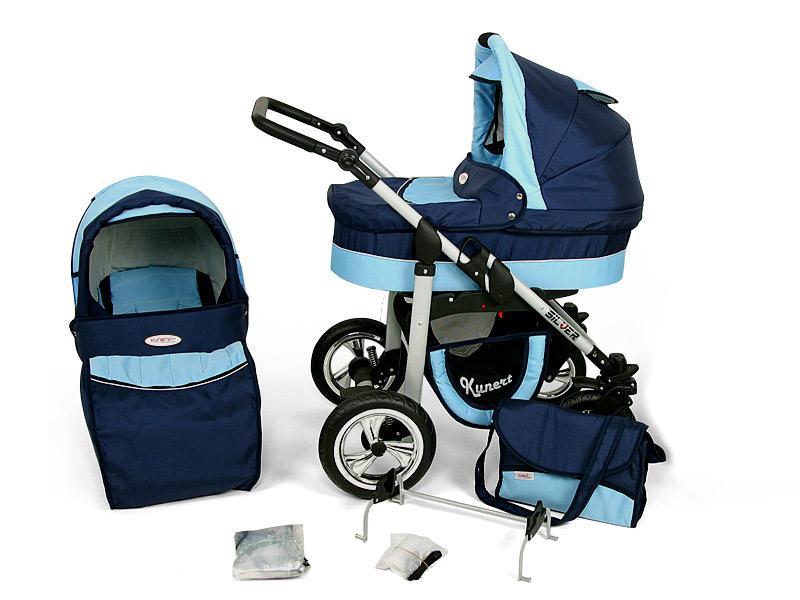 Carucior Copii 2 In 1 Kunert Silver Albastru Deschis Albastru Inchis