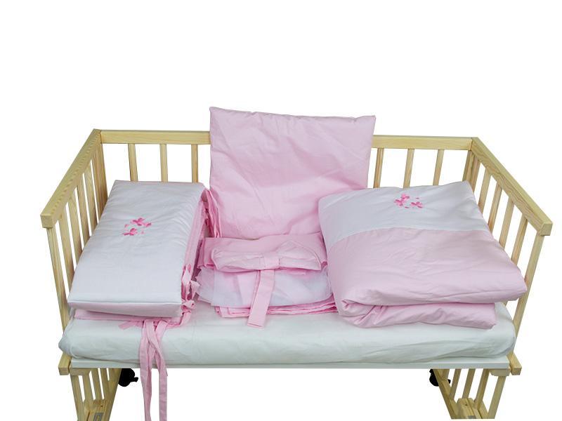 Patut copii lemn fara sertar KLUPS Piccolo Due Natur-Roz Cu Saltea