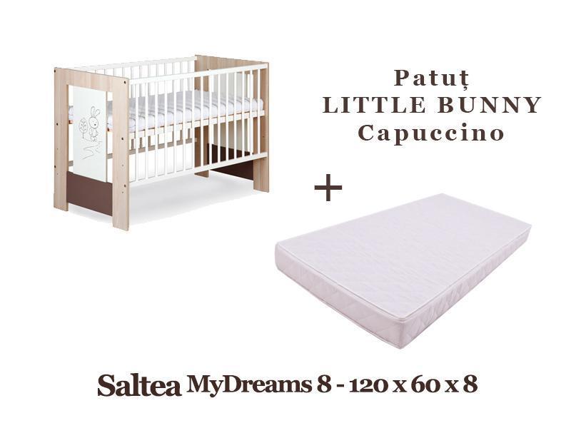Patut Copii Din Lemn KLUPS LITTLE BUNNY Capuccino + Saltea MyDreams 8
