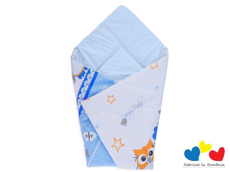 Perna infasat bebe MyKids cu pernita CADOU Bufnita Albastru