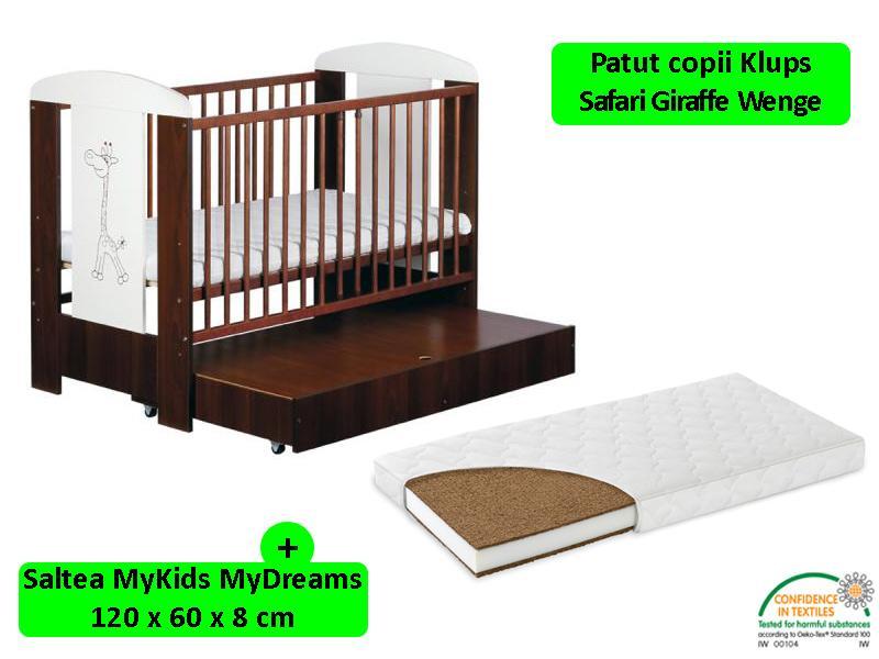 Patut Cu Sertar Klups Safari Giraffe Wenge + Saltea 8 MyKids MyDreams