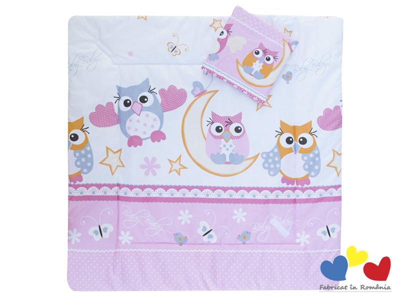 Perna infasat bebe MyKids cu pernita CADOU Bufnita Roz