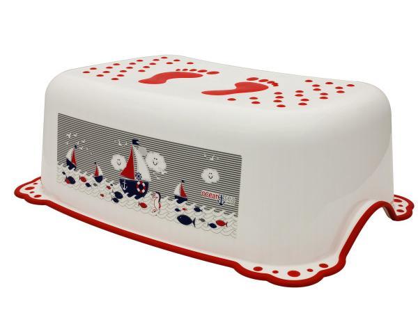 Taburet Inaltator Baie Copii MyKids Ocean Sea cu sistem antialunecare Alb-Rosu