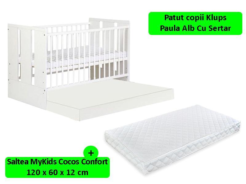 Patut Cu Sertar Klups Paula Alb + Saltea 12 MyKids
