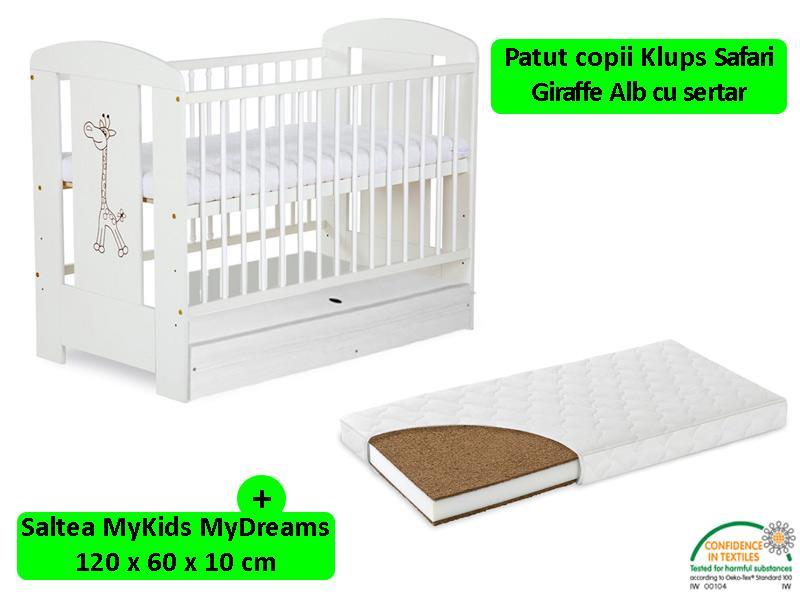 Patut Cu Sertar Klups Safari Giraffe Alb + Saltea 10 MyKids MyDreams