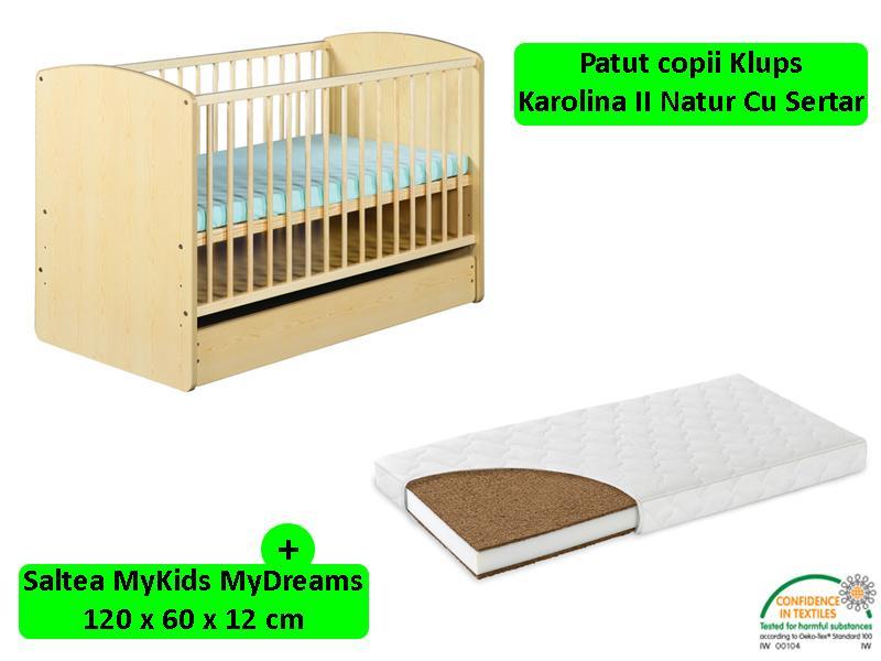 Patut Cu Sertar Klups Karolina II Natur + Saltea 12 MyKids MyDreams