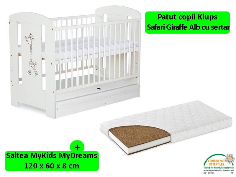 Patut Cu Sertar Klups Safari Giraffe Alb + Saltea 8 MyKids MyDreams
