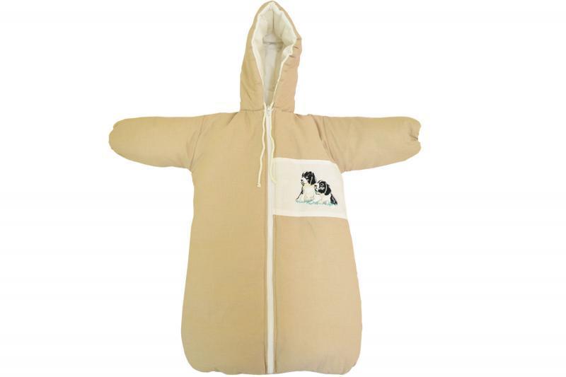 Sac bebe brodat pentru carucior Catelus Crem