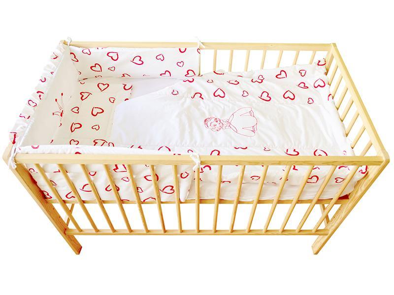 Lenjerie MyKids Cu Broderie Princess Inimi Rosu 4+1 Piese 140x70