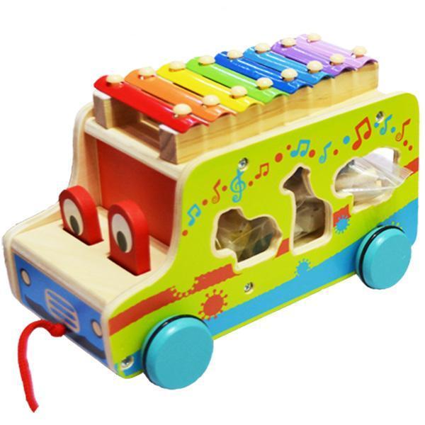 Autobuz de lemn cu xilofon si forme