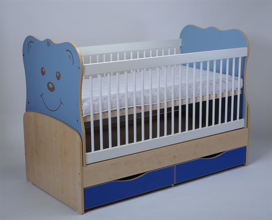 Patut Transformabil MYKIDS Teddy Natur-Albastru Cu Leg 3610