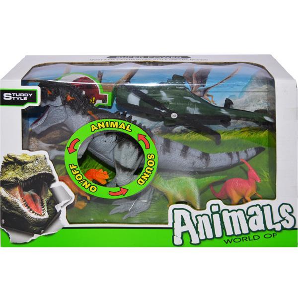 Set 4 Dinozauri cu elicopter si baterii